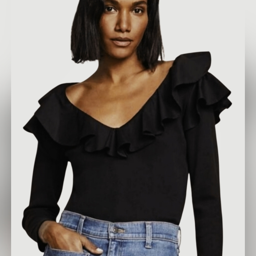Veronica Beard Black Long Sleeve Ruffle Top NWT